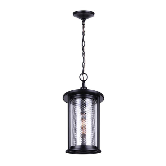 Canarm Julee 9.5in 1-Light Outdoor Pendant | Industrial Matte Black and Chrome Mesh Glass | Covered Patio & Entryway | Model IOL525BKC