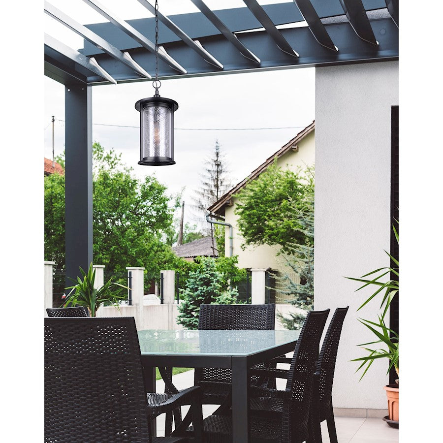 Canarm Julee 9.5in 1-Light Outdoor Pendant | Industrial Matte Black and Chrome Mesh Glass | Covered Patio & Entryway | Model IOL525BKC