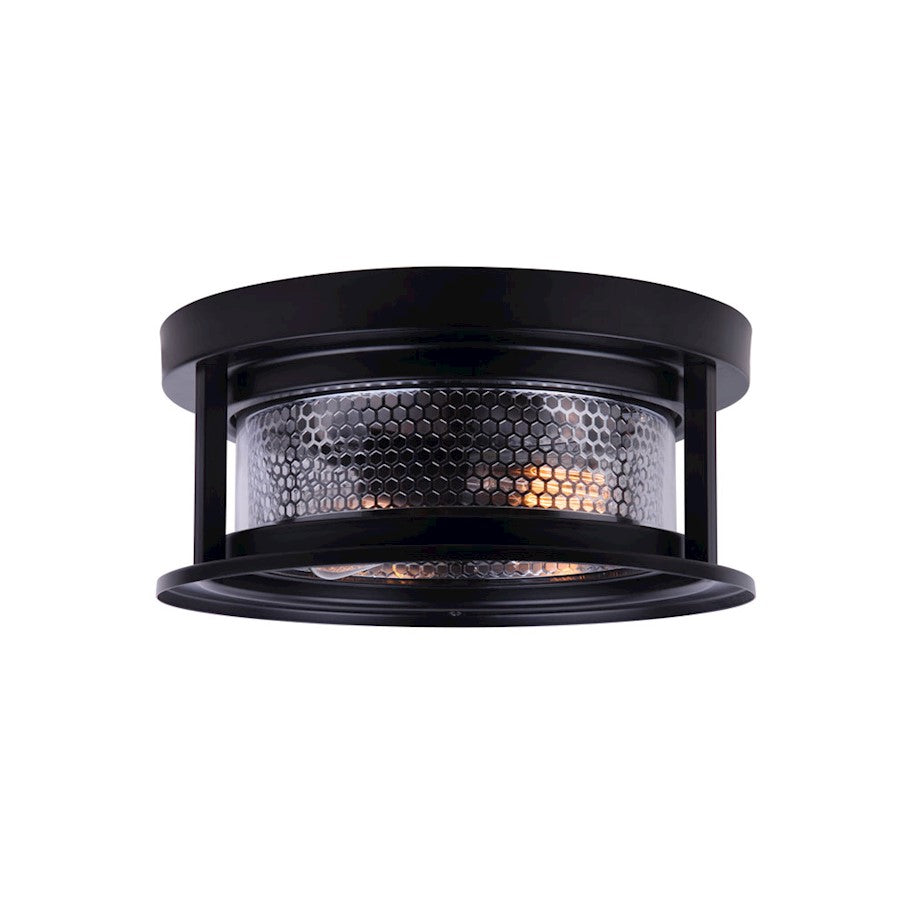 Canarm Julee 12.12in 1-Light Outdoor Flush Mount | Industrial Matte Black and Chrome Mesh Glass | Covered Patio & Entryway | Model IOL526BKC
