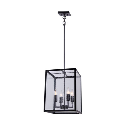 Canarm Newport 12in 4-Light Outdoor Pendant | Modern Matte Black and Seeded Glass | Patio & Entryway | 11.5 x 11.5 x 26.5 in | Model IOL533BK