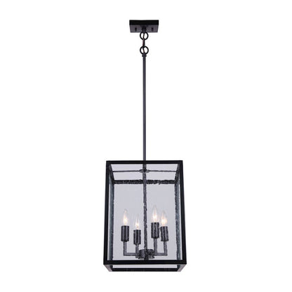Canarm Newport 12in 4-Light Outdoor Pendant | Modern Matte Black and Seeded Glass | Patio & Entryway | 11.5 x 11.5 x 26.5 in | Model IOL533BK