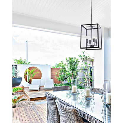 Canarm Newport 12in 4-Light Outdoor Pendant | Modern Matte Black and Seeded Glass | Patio & Entryway | 11.5 x 11.5 x 26.5 in | Model IOL533BK