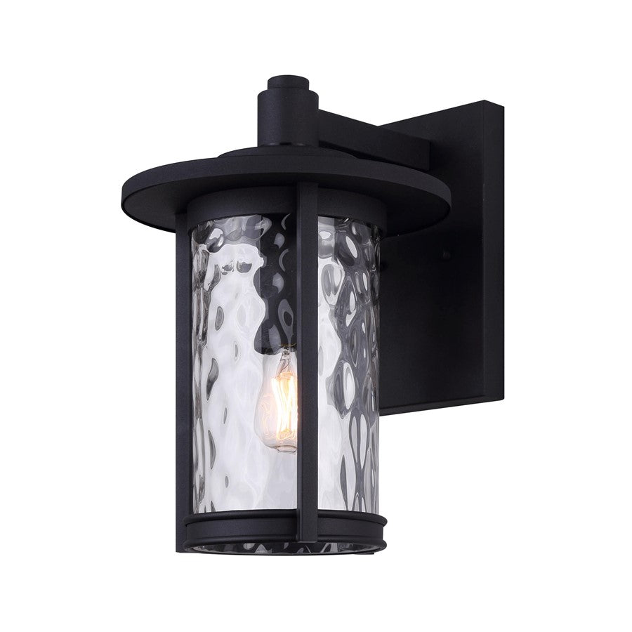Canarm Leon 11in 1-Light Outdoor Lantern | Traditional Black and Watermark Glass | Porch & Walkway | 9.5 x 11.38 x 14.5 in | Model IOL567BK