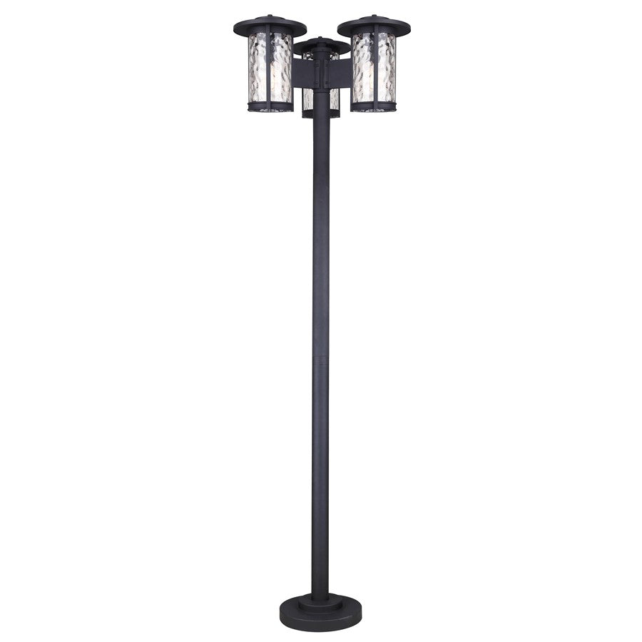 Canarm Leon 3-Light 25in Outdoor Post Lantern | Black Sand Finish and Watermark Glass | Driveway & Garden | 25 x 25 x 84 in | Model IOL568BK
