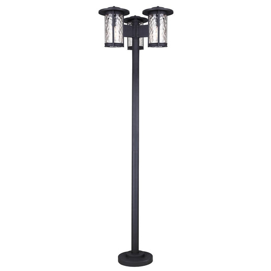 Canarm Leon 3-Light 25in Outdoor Post Lantern | Black Sand Finish and Watermark Glass | Driveway & Garden | 25 x 25 x 84 in | Model IOL568BK