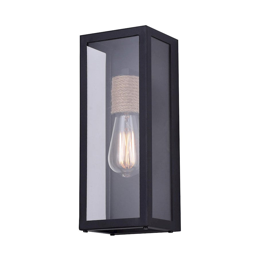 Canarm Kilian 1-Light Outdoor Down Light | Black Metal & Rope with Clear Glass | Entryway & Patio Wall Light | 5 x 4.5 x 13 in | Model IOL580BKR