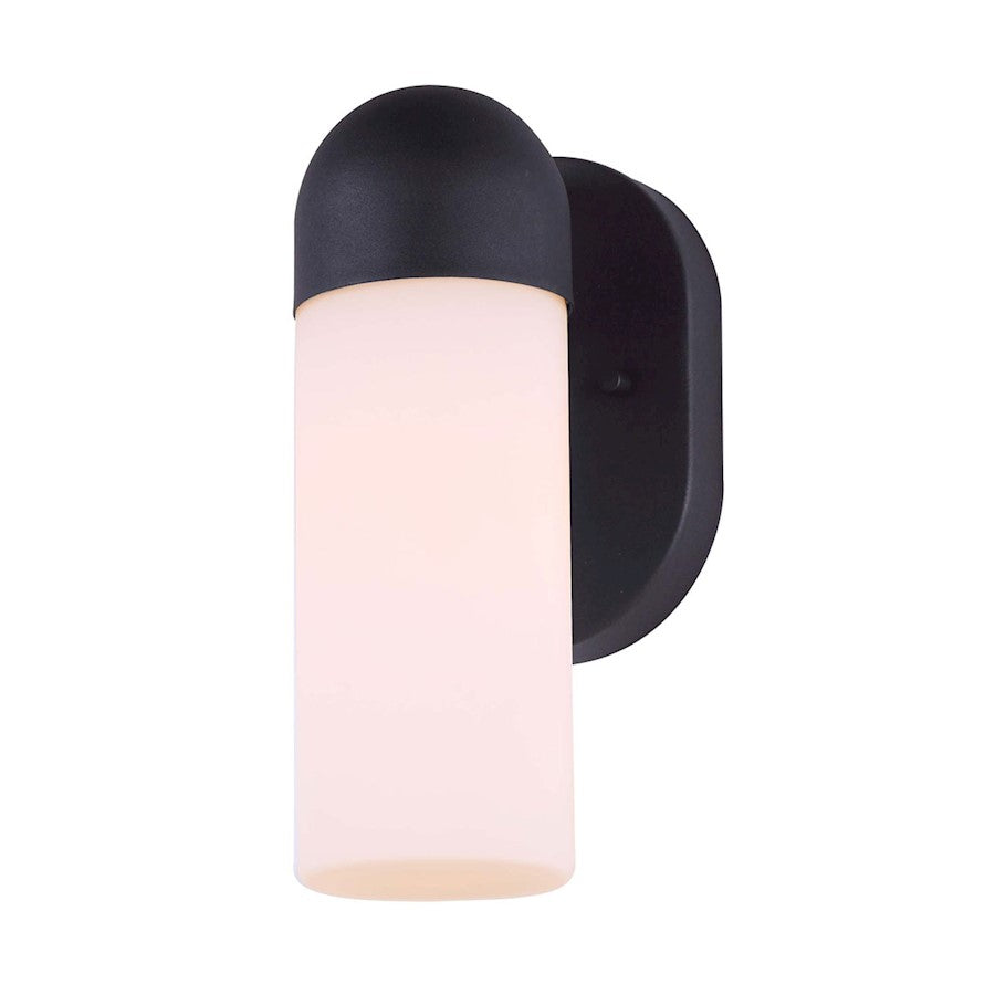 Canarm Callen 10in 1-Light Outdoor Down Light | Black Metal and Flat Opal Glass | Entryway & Patio | 5.5 x 4.75 x 10.25 in | Model IOL581BK