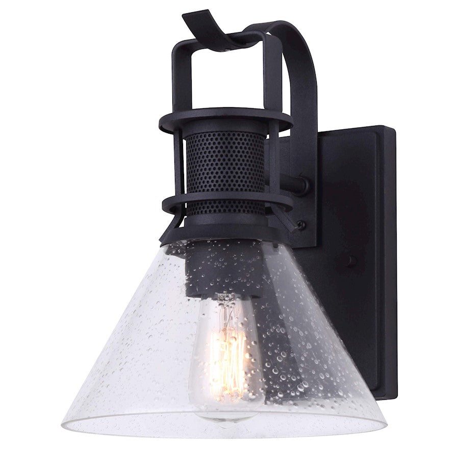 Canarm Avery 8in 1-Light Outdoor Down Light | Modern Black Metal and Seeded Glass Shade | Entryway & Patio | 8.75 x 7.88 x 10.38 in | Model IOL587BK