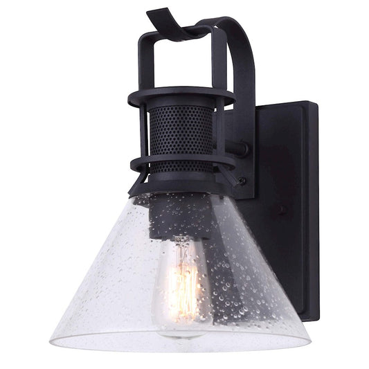 Canarm Avery 8in 1-Light Outdoor Down Light | Modern Black Metal and Seeded Glass Shade | Entryway & Patio | 8.75 x 7.88 x 10.38 in | Model IOL587BK