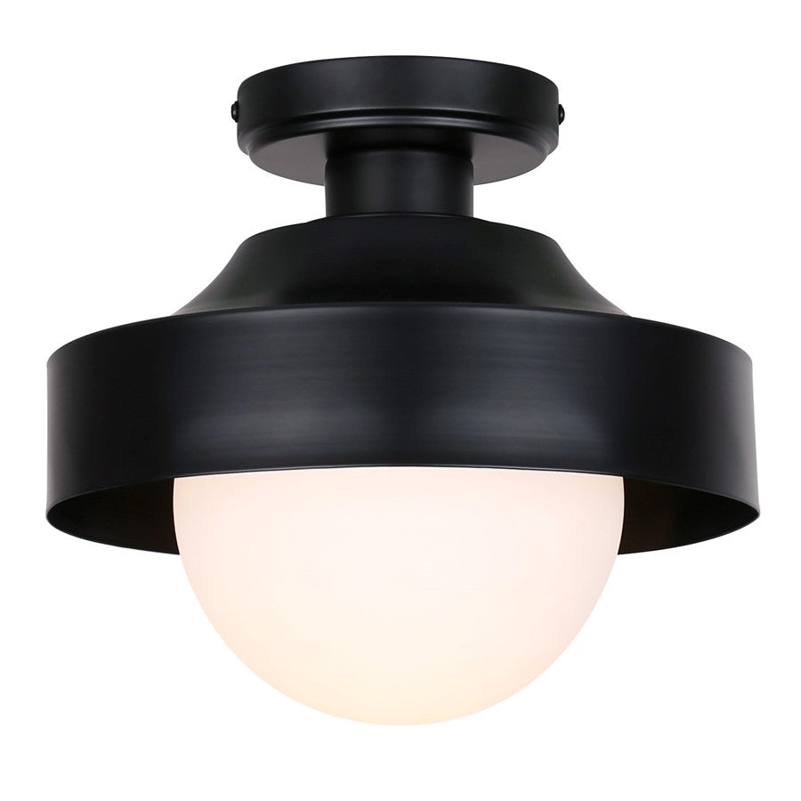 Canarm Baylor 11in 1-Light Outdoor Flush Mount | Modern Black and Opal Glass | Porch & Entryway Ceiling Light | 11 x 11 x 10 in | Model IOL641BK