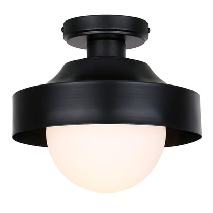 Canarm Baylor 11in 1-Light Outdoor Flush Mount | Modern Black and Opal Glass | Porch & Entryway Ceiling Light | 11 x 11 x 10 in | Model IOL641BK