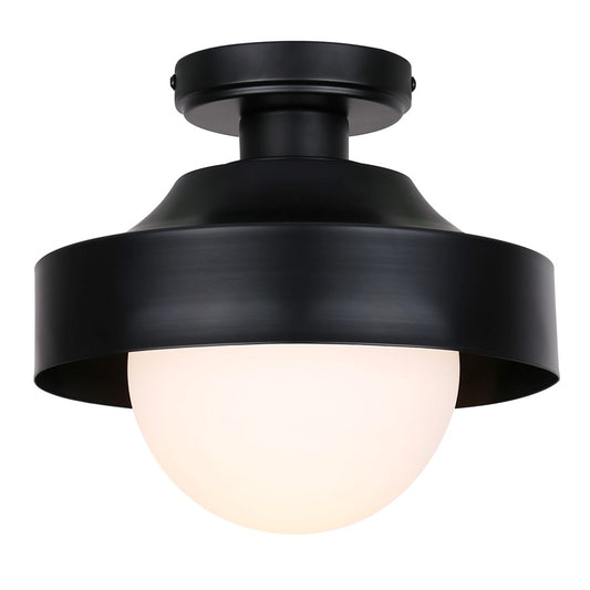 Canarm Baylor 11in 1-Light Outdoor Flush Mount | Modern Black and Opal Glass | Porch & Entryway Ceiling Light | 11 x 11 x 10 in | Model IOL641BK
