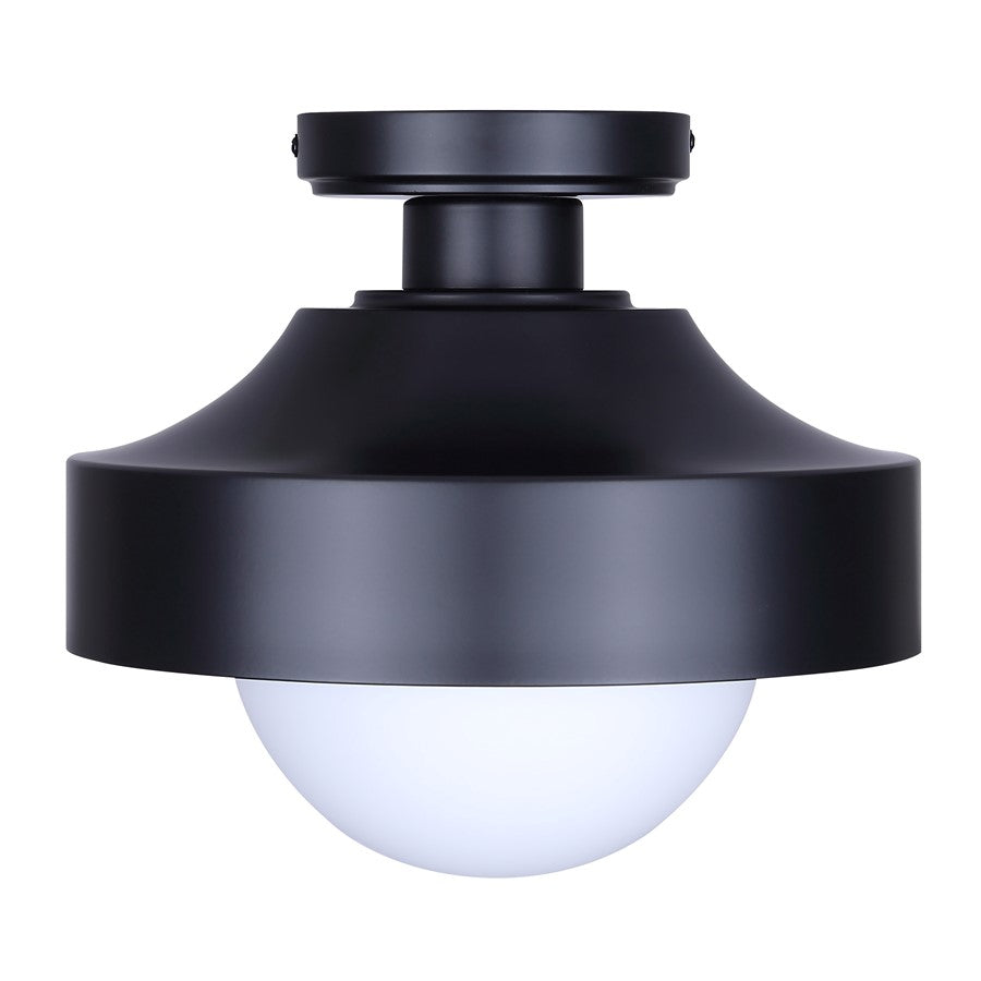 Canarm Baylor 11in 1-Light Outdoor Flush Mount | Modern Black and Opal Glass | Porch & Entryway Ceiling Light | 11 x 11 x 10 in | Model IOL641BK
