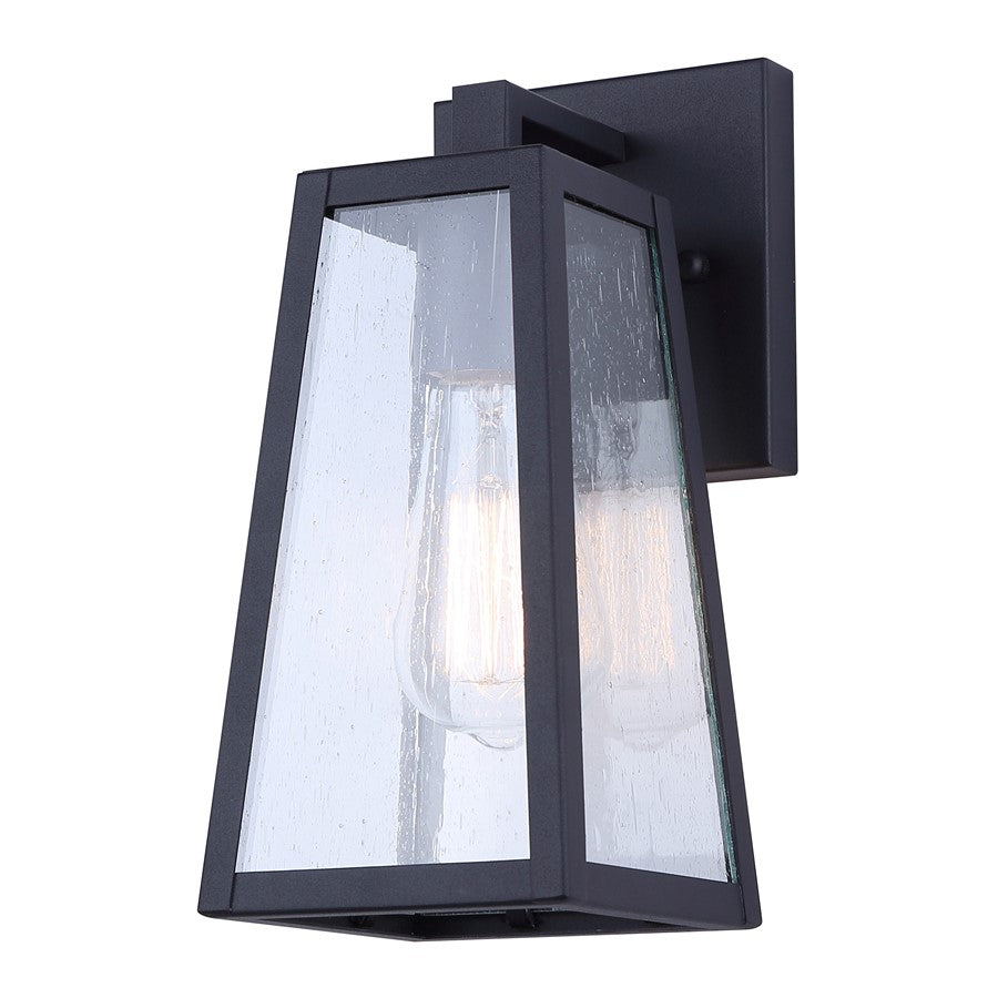 Canarm Coralea 10.75in 1-Light Outdoor Lantern | Rustic Sand Black and Seeded Glass | Porch & Deck | 4.875 x 6.25 x 10.75 in | Model IOL690BK