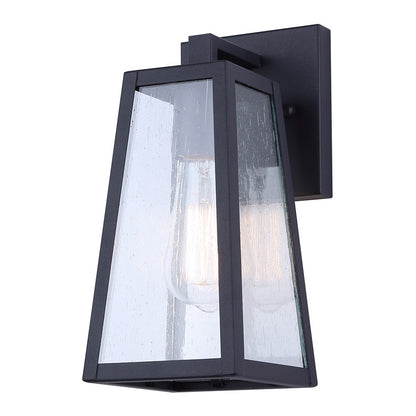 Canarm Coralea 10.75in 1-Light Outdoor Lantern | Rustic Sand Black and Seeded Glass | Porch & Deck | 4.875 x 6.25 x 10.75 in | Model IOL690BK