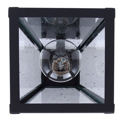 Canarm Coralea 10.75in 1-Light Outdoor Lantern | Rustic Sand Black and Seeded Glass | Porch & Deck | 4.875 x 6.25 x 10.75 in | Model IOL690BK