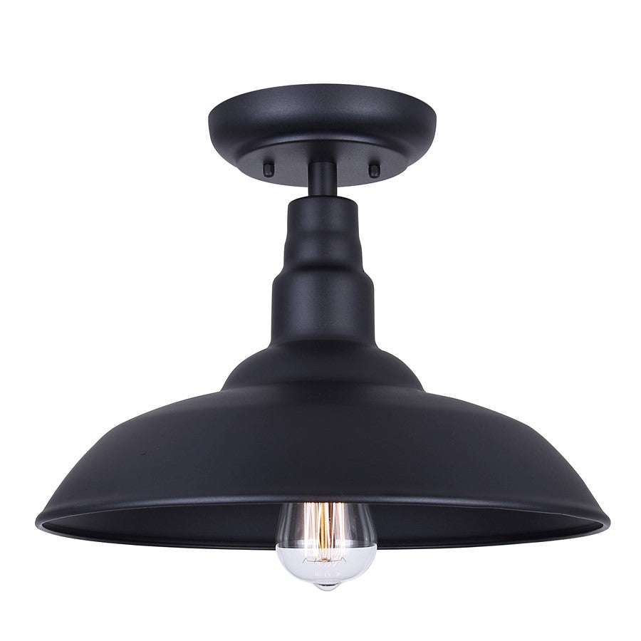 Canarm Valec 14in 1-Light Outdoor Flush Mount | Rustic Sand Black Metal Shade | Covered Porch & Entryway | 14 x 14 x 10.5 in | Model IOL695BK