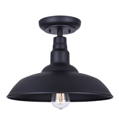 Canarm Valec 14in 1-Light Outdoor Flush Mount | Rustic Sand Black Metal Shade | Covered Porch & Entryway | 14 x 14 x 10.5 in | Model IOL695BK