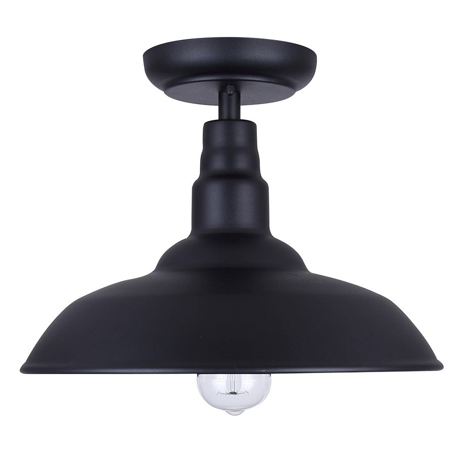 Canarm Valec 14in 1-Light Outdoor Flush Mount | Rustic Sand Black Metal Shade | Covered Porch & Entryway | 14 x 14 x 10.5 in | Model IOL695BK