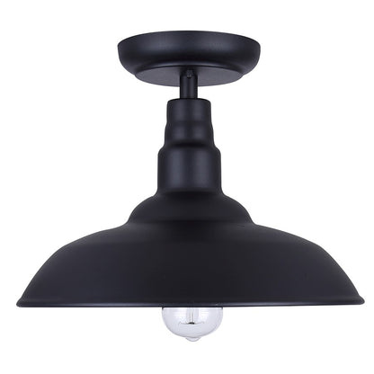 Canarm Valec 14in 1-Light Outdoor Flush Mount | Rustic Sand Black Metal Shade | Covered Porch & Entryway | 14 x 14 x 10.5 in | Model IOL695BK