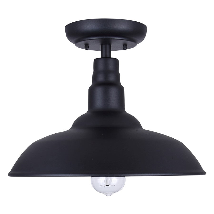 Canarm Valec 14in 1-Light Outdoor Flush Mount | Rustic Sand Black Metal Shade | Covered Porch & Entryway | 14 x 14 x 10.5 in | Model IOL695BK