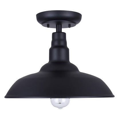 Canarm Valec 14in 1-Light Outdoor Flush Mount | Rustic Sand Black Metal Shade | Covered Porch & Entryway | 14 x 14 x 10.5 in | Model IOL695BK