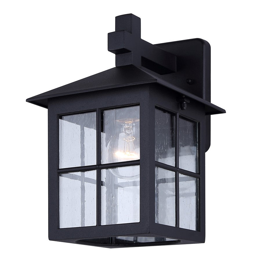 Canarm Dom 11.5in 1-Light Outdoor Lantern | Traditional Sand Black Metal & Clear Seeded Glass | Porch & Entryway | Model IOL696BK
