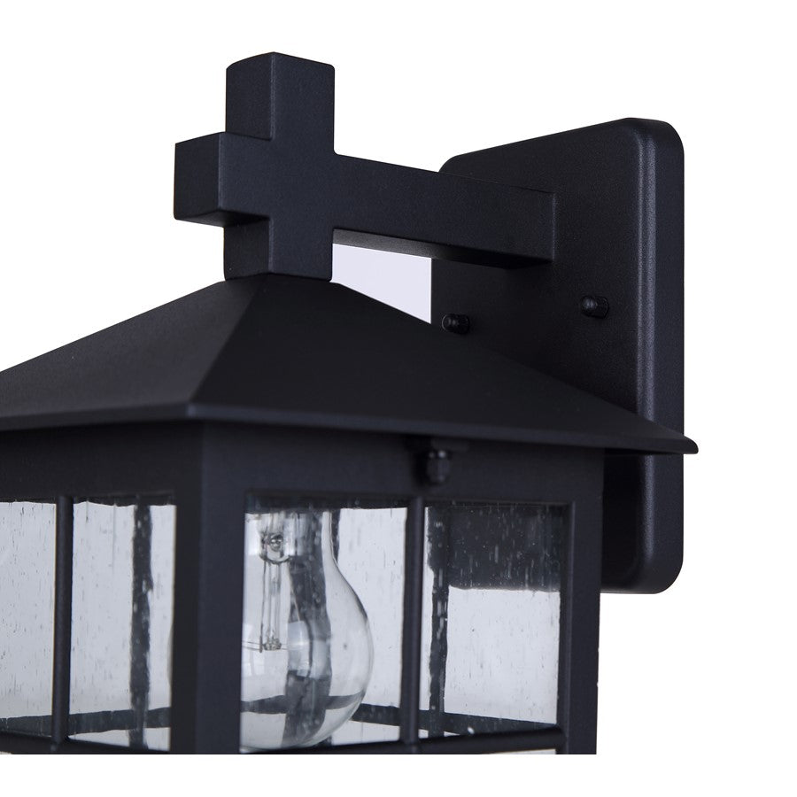 Canarm Dom 11.5in 1-Light Outdoor Lantern | Traditional Sand Black Metal & Clear Seeded Glass | Porch & Entryway | Model IOL696BK