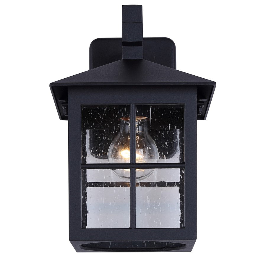 Canarm Dom 11.5in 1-Light Outdoor Lantern | Traditional Sand Black Metal & Clear Seeded Glass | Porch & Entryway | Model IOL696BK