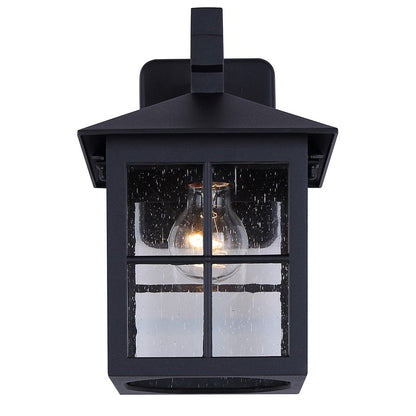 Canarm Dom 11.5in 1-Light Outdoor Lantern | Traditional Sand Black Metal & Clear Seeded Glass | Porch & Entryway | Model IOL696BK