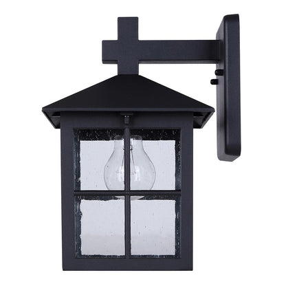Canarm Dom 11.5in 1-Light Outdoor Lantern | Traditional Sand Black Metal & Clear Seeded Glass | Porch & Entryway | Model IOL696BK