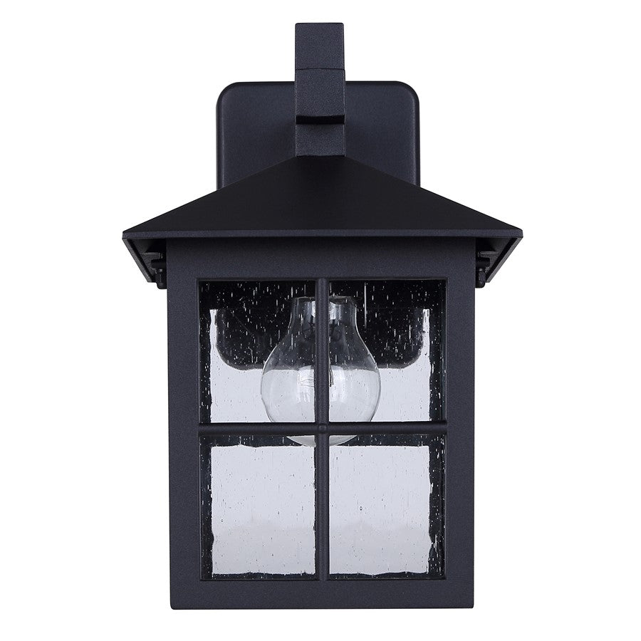 Canarm Dom 11.5in 1-Light Outdoor Lantern | Traditional Sand Black Metal & Clear Seeded Glass | Porch & Entryway | Model IOL696BK