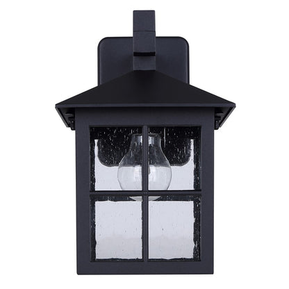Canarm Dom 11.5in 1-Light Outdoor Lantern | Traditional Sand Black Metal & Clear Seeded Glass | Porch & Entryway | Model IOL696BK