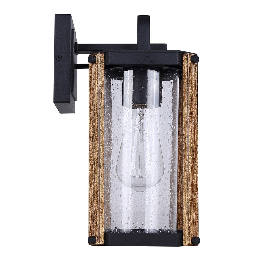 Canarm Aki 12in 1-Light Outdoor Lantern | Rustic Black & Wood Metal with Clear Seeded Glass | Porch & Patio | 7 x 5.6 x 12 in | Model IOL697BKW