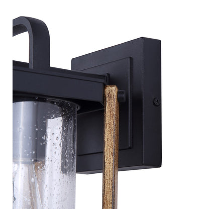 Canarm Aki 12in 1-Light Outdoor Lantern | Rustic Black & Wood Metal with Clear Seeded Glass | Porch & Patio | 7 x 5.6 x 12 in | Model IOL697BKW