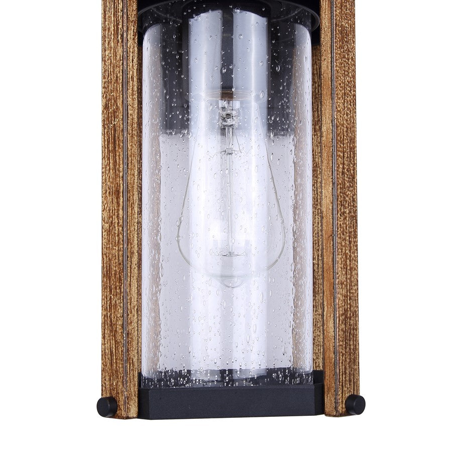 Canarm Aki 12in 1-Light Outdoor Lantern | Rustic Black & Wood Metal with Clear Seeded Glass | Porch & Patio | 7 x 5.6 x 12 in | Model IOL697BKW