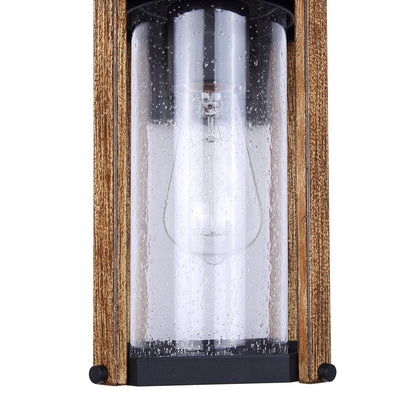 Canarm Aki 12in 1-Light Outdoor Lantern | Rustic Black & Wood Metal with Clear Seeded Glass | Porch & Patio | 7 x 5.6 x 12 in | Model IOL697BKW