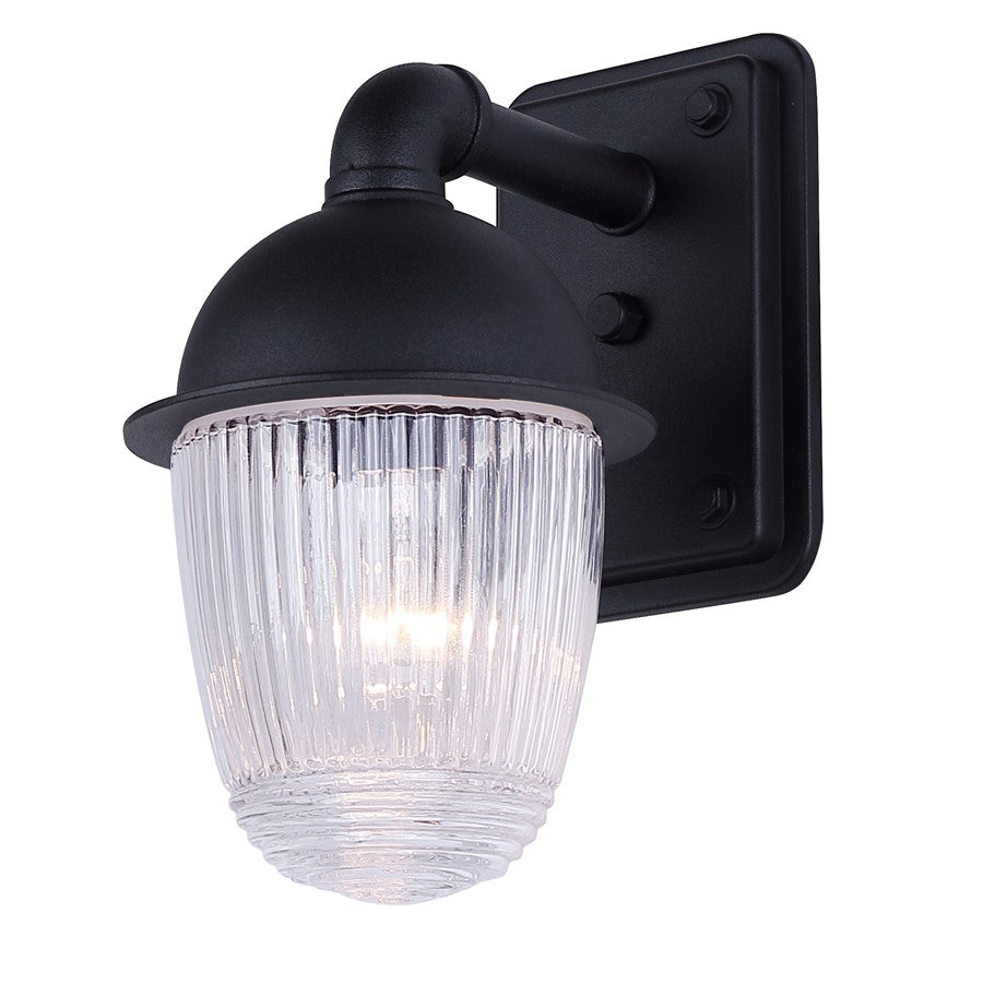 Canarm Seni 10in 1-Light Outdoor Lantern | Industrial Matte Black Metal & Clear Ribbed Glass | Porch & Pathway | 7 x 5 x 10 in | Model IOL698BK