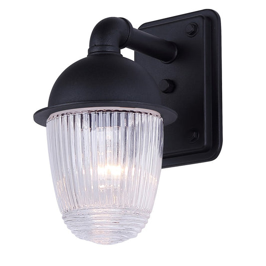 Canarm Seni 10in 1-Light Outdoor Lantern | Industrial Matte Black Metal & Clear Ribbed Glass | Porch & Pathway | 7 x 5 x 10 in | Model IOL698BK