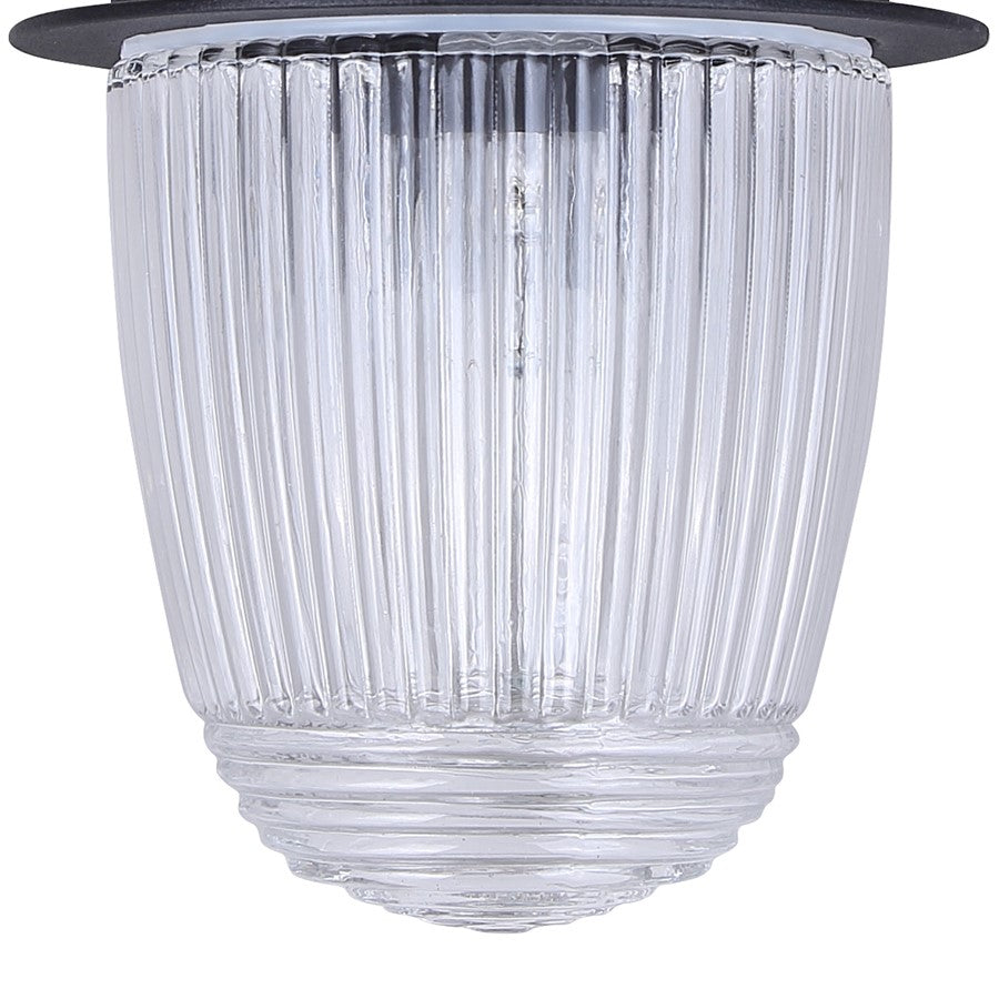 Canarm Seni 10in 1-Light Outdoor Lantern | Industrial Matte Black Metal & Clear Ribbed Glass | Porch & Pathway | 7 x 5 x 10 in | Model IOL698BK