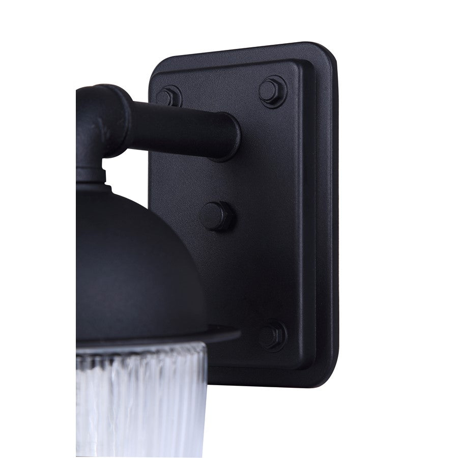 Canarm Seni 10in 1-Light Outdoor Lantern | Industrial Matte Black Metal & Clear Ribbed Glass | Porch & Pathway | 7 x 5 x 10 in | Model IOL698BK