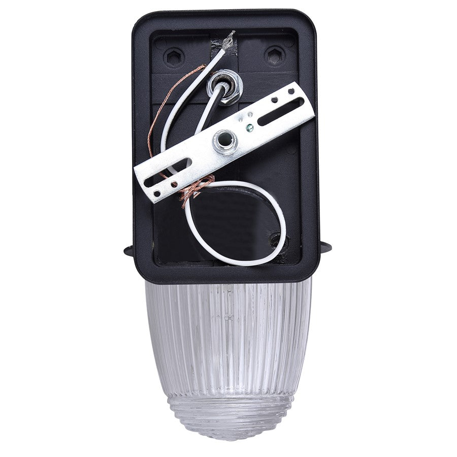 Canarm Seni 10in 1-Light Outdoor Lantern | Industrial Matte Black Metal & Clear Ribbed Glass | Porch & Pathway | 7 x 5 x 10 in | Model IOL698BK