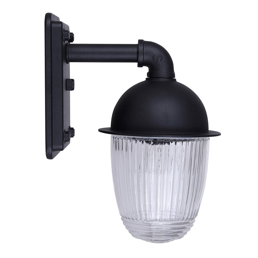 Canarm Seni 10in 1-Light Outdoor Lantern | Industrial Matte Black Metal & Clear Ribbed Glass | Porch & Pathway | 7 x 5 x 10 in | Model IOL698BK