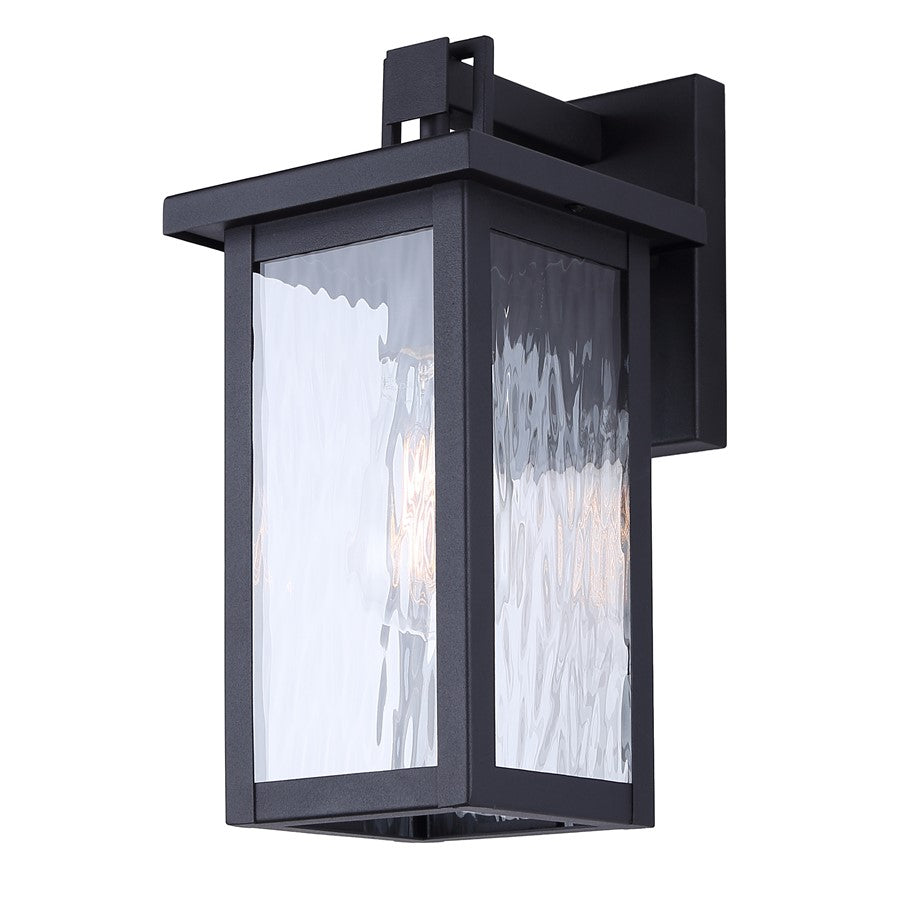 Canarm Shana 12in 1-Light Outdoor Wall Lantern | Modern Matte Black and Watermark Glass | Entryway & Porch | 7.5 x 6 x 12 in | Model IOL703BK