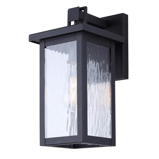 Canarm Shana 12in 1-Light Outdoor Wall Lantern | Modern Matte Black and Watermark Glass | Entryway & Porch | 7.5 x 6 x 12 in | Model IOL703BK