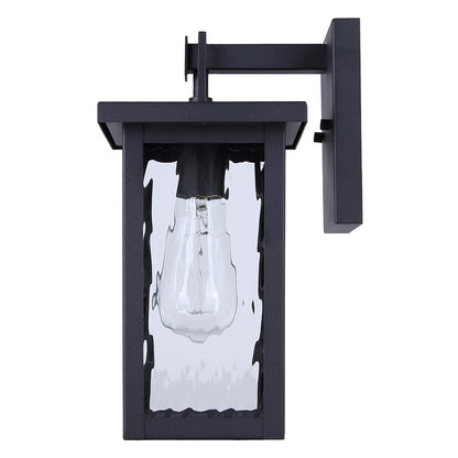 Canarm Shana 12in 1-Light Outdoor Wall Lantern | Modern Matte Black and Watermark Glass | Entryway & Porch | 7.5 x 6 x 12 in | Model IOL703BK
