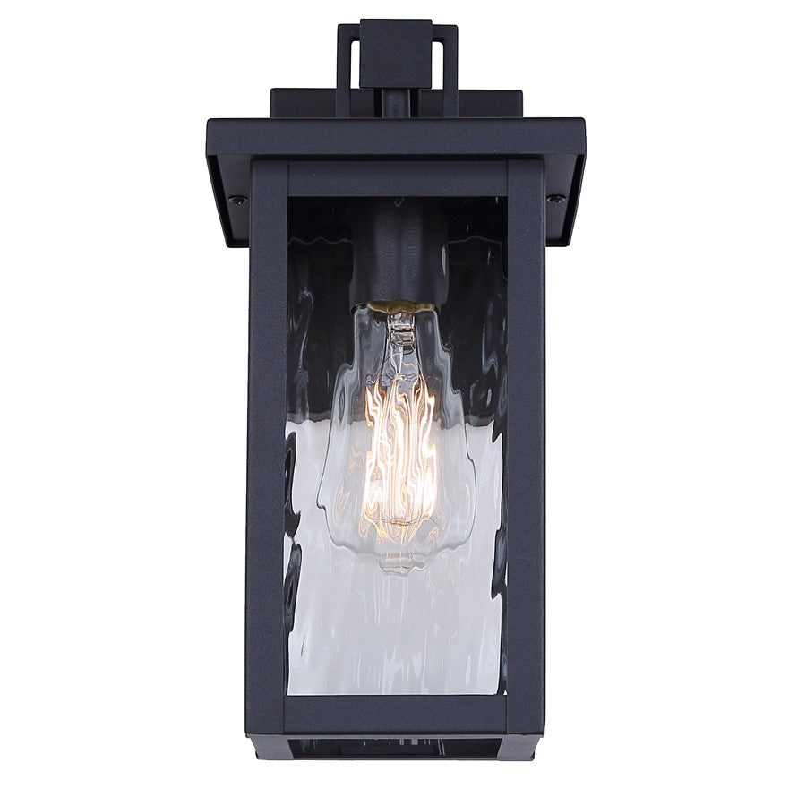 Canarm Shana 12in 1-Light Outdoor Wall Lantern | Modern Matte Black and Watermark Glass | Entryway & Porch | 7.5 x 6 x 12 in | Model IOL703BK