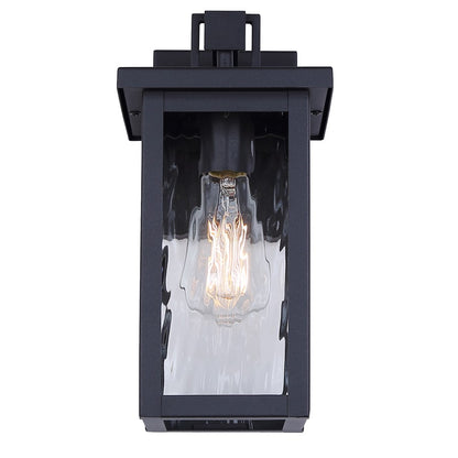 Canarm Shana 12in 1-Light Outdoor Wall Lantern | Modern Matte Black and Watermark Glass | Entryway & Porch | 7.5 x 6 x 12 in | Model IOL703BK
