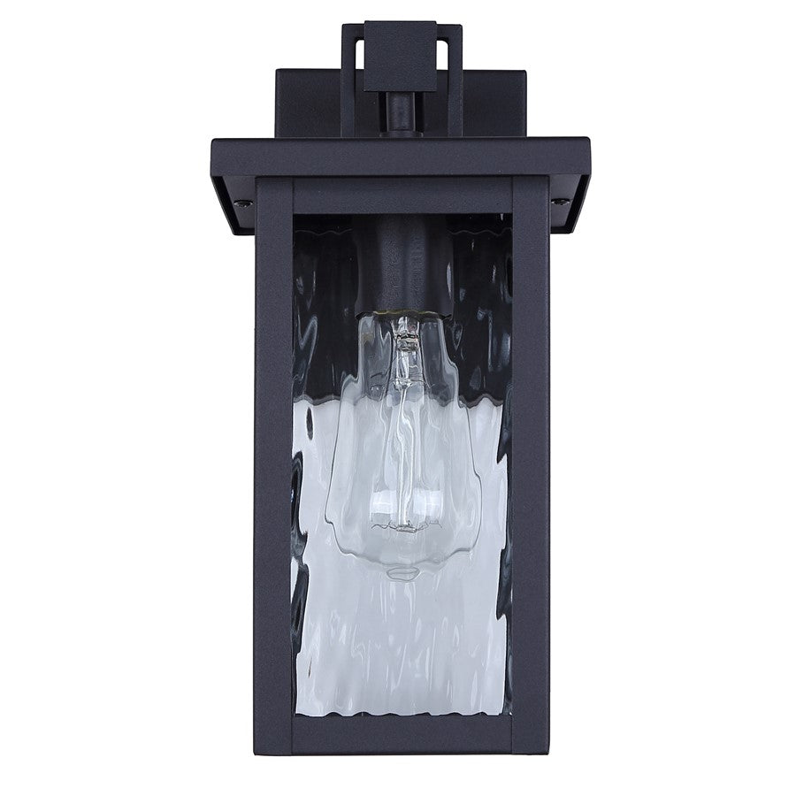 Canarm Shana 12in 1-Light Outdoor Wall Lantern | Modern Matte Black and Watermark Glass | Entryway & Porch | 7.5 x 6 x 12 in | Model IOL703BK