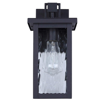 Canarm Shana 12in 1-Light Outdoor Wall Lantern | Modern Matte Black and Watermark Glass | Entryway & Porch | 7.5 x 6 x 12 in | Model IOL703BK